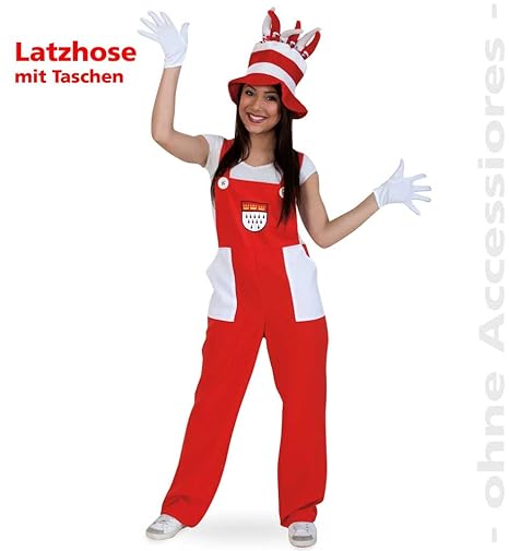 KarnevalsTeufel Latzhose Köln rot-weiß Köln-Look Kölle Alaaf Kölsche Jung Mädche 1-TLG. Latzhose mit Taschen Unisex für Erwachsene (XX-Large)