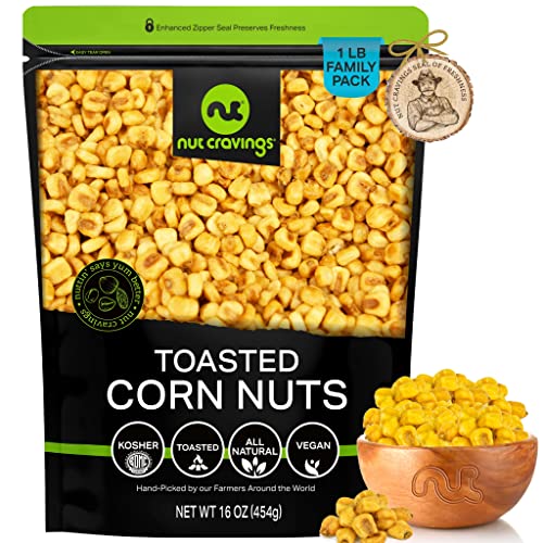 Toasted Corn Nuts, Roasted & Salted, Crunchy Kernels - Original Flavor (16oz - 1 LB) Packed Fresh in Resealable Bag - Healthy Snack, Protein Food, All Natural, Vegan, Kosher