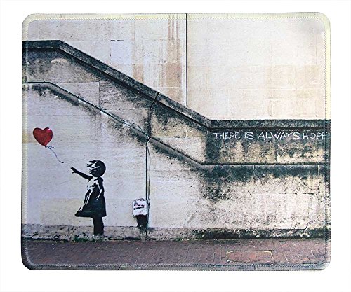 dealzEpic - Art Mouse Pad - Natural Rubber Mouse Pad w/ Printing of Banksy Art There is Always Hope and Girl with Balloons - Stitched Border - 9.5x7.9 inches