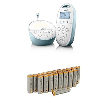 Philips Avent SCD560/00 Audio-Babyphone mit DECT-Technologie Smart Eco Mode, Gegensprechfunktion, blau mit AmazonBasics Batte