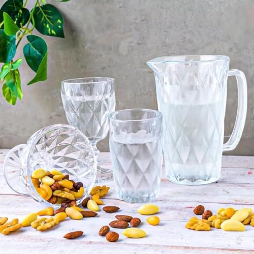 Jarra de Vidro Diamond Design Elegante Resistente Versatil Para Sucos Água Drinks e Cafés Ideal Para Cozinha Bar Restaurante