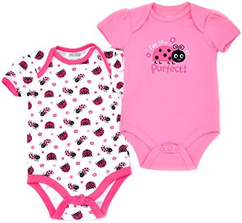 Baby Girls' 2 Pack Bodysuit Set, Lady Bug, Pink, 12M