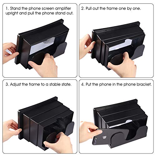 Foonii 12'' 3D Screen Magnifier for Cellphone, HD Phone Screen Magnifier for Movies, Videos and Gaming with Foldable Holder Stand, Screen Amplifier Compatible with All Cellphone (Black) - Thumbnail 6