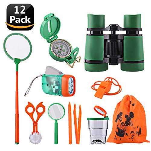 Adventure Kids - Outdoor Explorer Exploration Children\'s Toys Kit- Binoculars, Flashlight, Compass, Magnifying Glass, Whistle, Butterfly Net for Educational, Camping, Hiking, Backyard