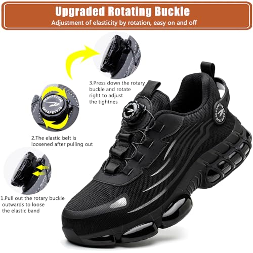 OBIDER Safety Trainers, Safety Shoes Men Women, Comfortable Lightweight Work Shoes, Upgraded Swivel Buckle Shoelaces, Non Slip Work Trainers with Air Cushion