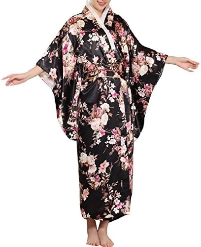 SexyTown Women's Satin Long Kimono Robe Japanese Traditional Costume Night Gown