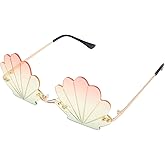 Kisangel Seashell Sunglasses, Novelty Rimless Sunglasses Shell Shaped Eyeglasses Party Fun Eyewear for Girls Women,Golden and Pink