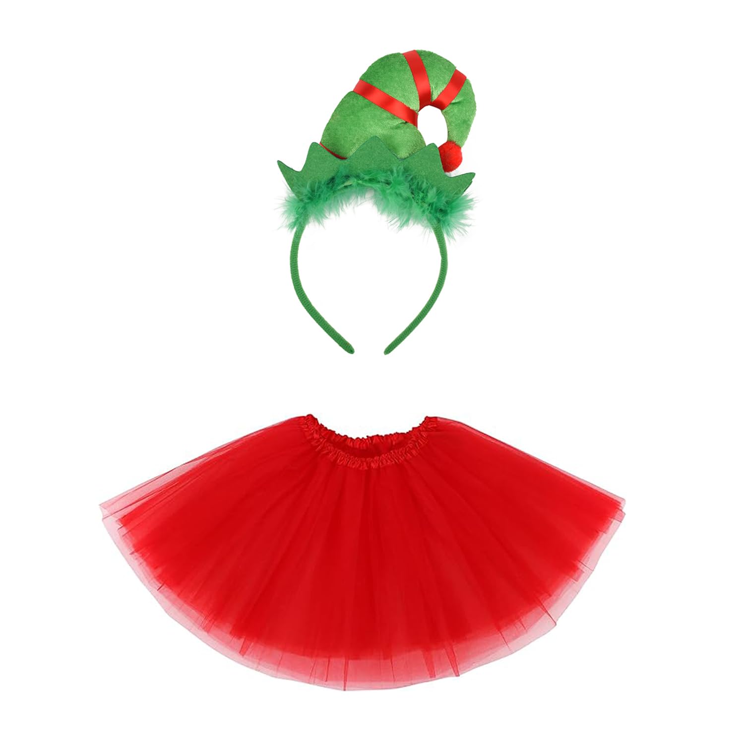 NAUZE 2 Pieces Christmas Elf Costumes Accessories Set Mini Hat Elf Headband TuTu Skirt for Christmas Halloween Party Fancy Dress Costume Accessories (Red)