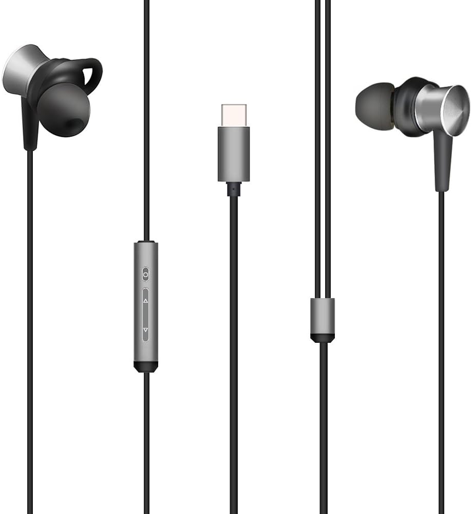 SUMWE Type C Headphones Hi-Fi Digital Stereo Earbuds Sweatproof in-Ear Noise Cancelling Sports Earphones with Mic for Pixel 2/XL, Mate 10/10 Pro/P20/P20 Pro, Moto Z, HTC U11, Essential PH-1 - Gray