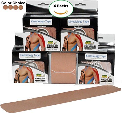 KINESIOLOGY TAPE- JuneBugz KT Pro Sports Tape Precut |4 Rolls| 80 Hypoallergenic Kinesio strips | Athletic Therapeutic Tapes for Support &amp; to Reduce Pain in Shoulders, Knees, Calves, Back &amp; Legs