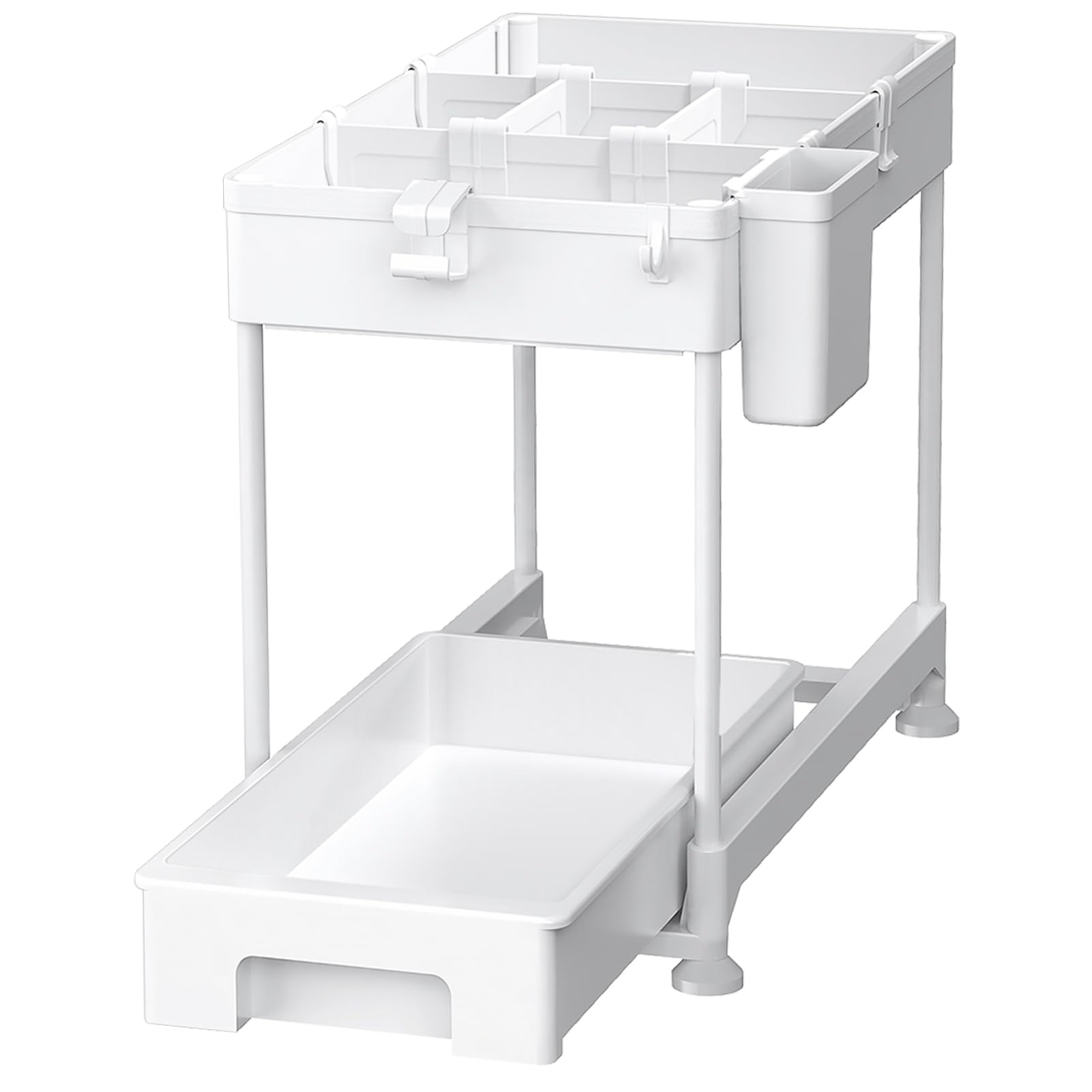 SPACEKEEPER Under Sink Storage Shelf,2 Tier Slide Out Under Cabinet Basket Drawer,Multi-Purpose Slim Organizer for Kitchen Bathroom,Bottom Slide Out Basket,40x22x31cm,White