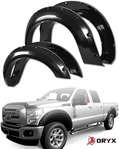 ORYX FF30068S Fender Flares Smooth Glossy Black Pocket Rivet Style Fits Ford F250/F350 Super Duty 2011-2016 4-Piece Set