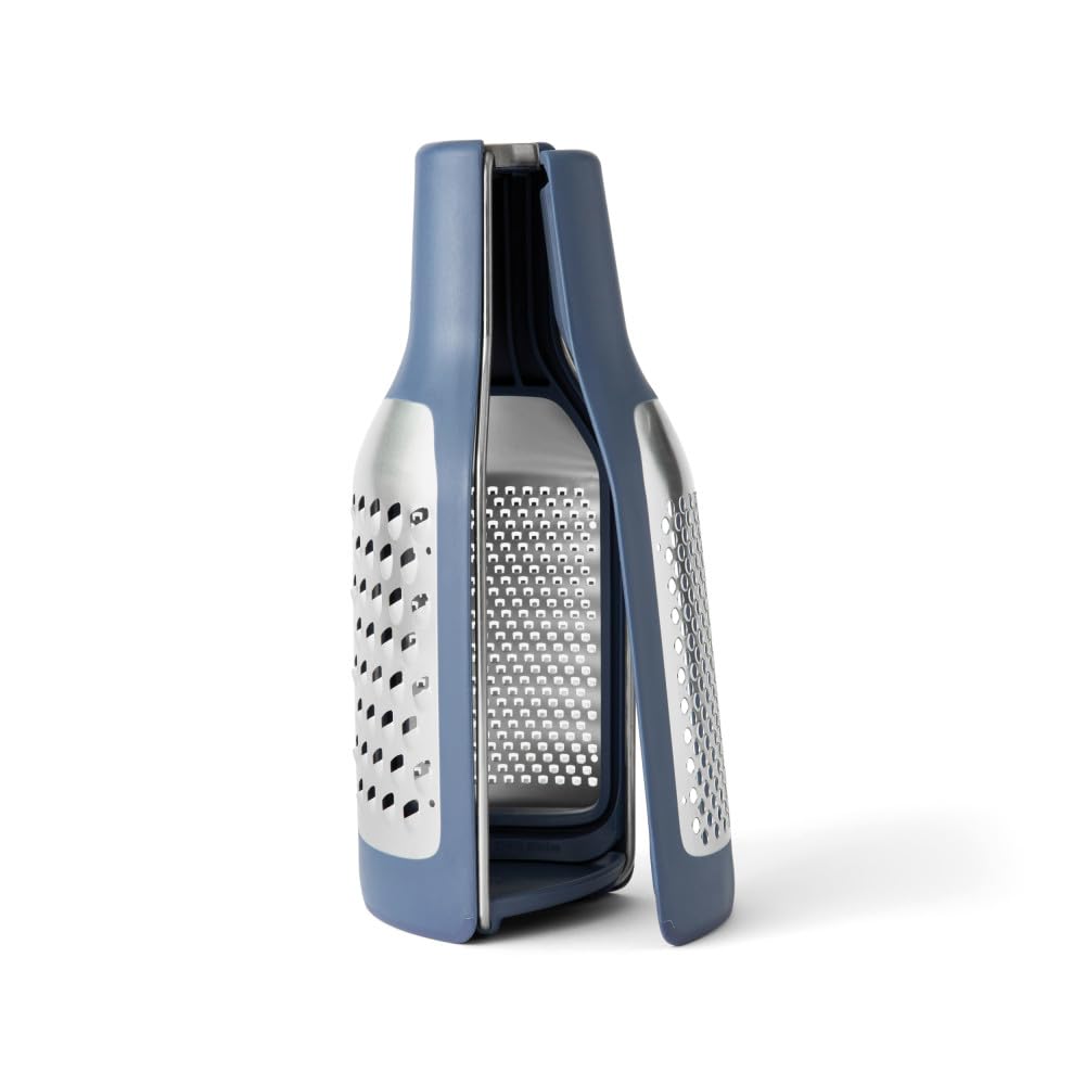 Chef'n 3-in-1 Box Grater and Hand Held Cheese Grater, Stainless Steel, Blue