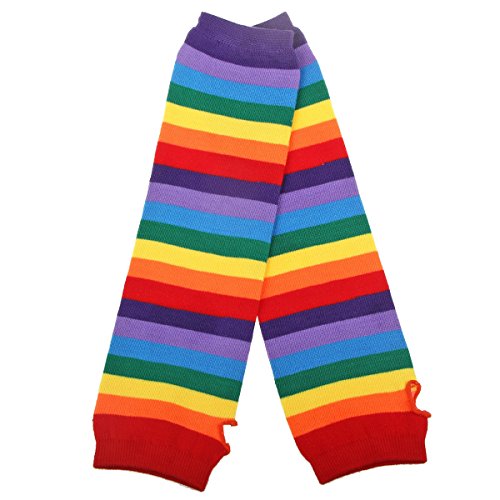 Women's Rainbow Stripe Knee High Socks Long Fingerless Gloves Arm Warmer (rainbow arm warmer, M)