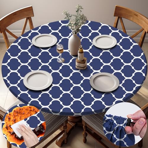 Fitted Round Tablecloth Waterproof Polyester Indoor Outdoor