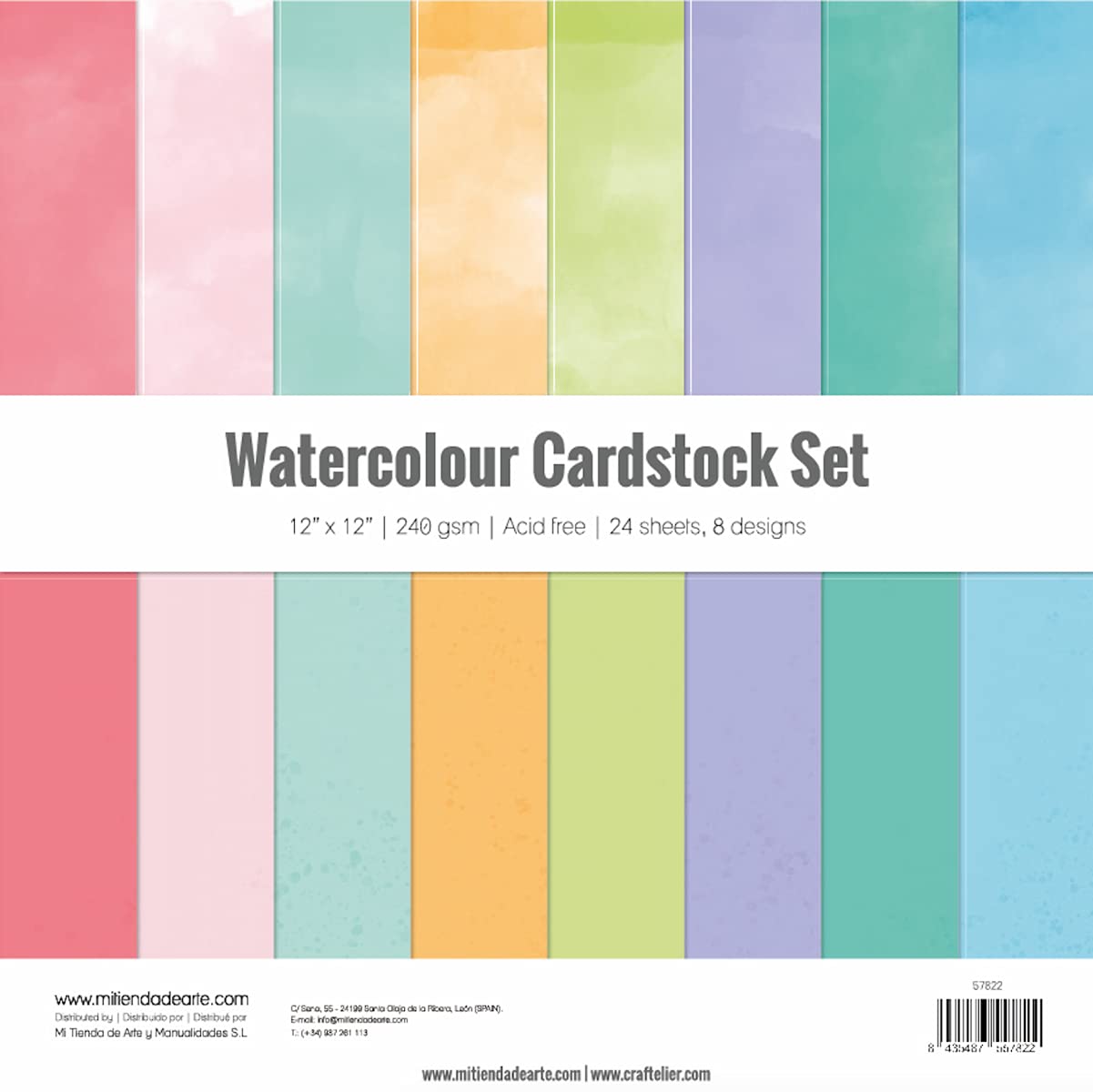 Craftelier - Cardstock Set Watercolour | Pack of 24 Double-Sided Cardstock for Cardmaking, Scrapbooking and Crafts Projects | Weight 240g | Size 30.48cm x 30.48cm (12" x 12")