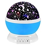 Mothca Baby Night Lighting Lamp Moon Star Moon Sky Projector 360 Degree Rotation - 4 LED Bulbs 9 Light Color Changing With USB Cable, Unique Gifts for Men Women Kids Best Baby Christmas Gift (Blue)