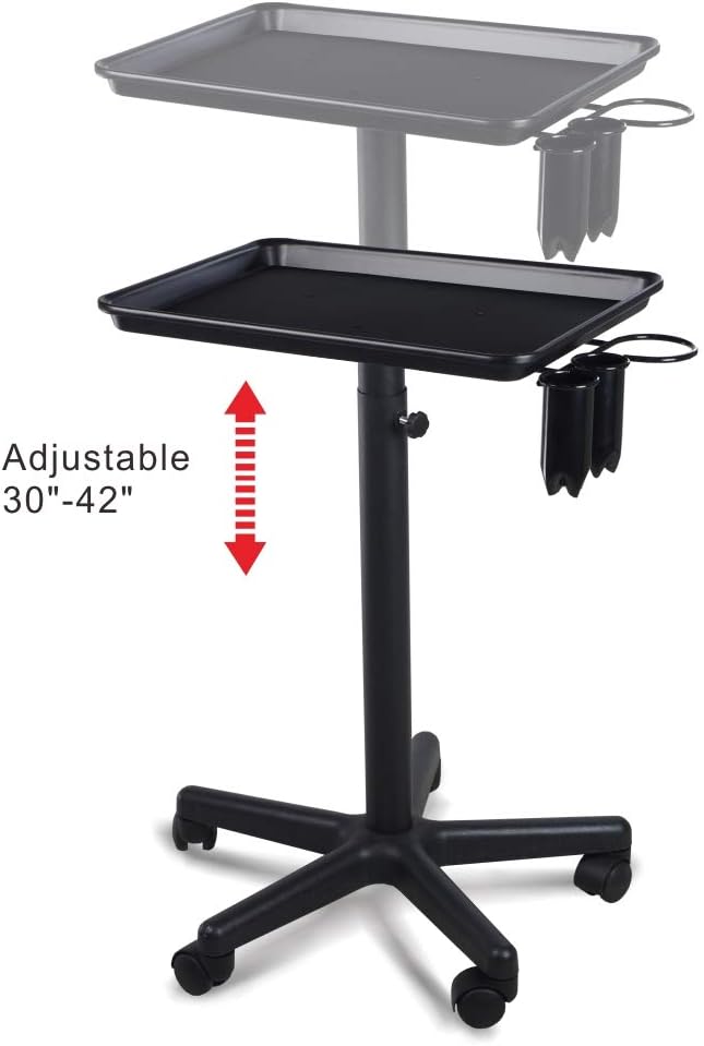 Premium Aluminum Hair Salon Instrument Salon Tray W/Accessory Caddy Tattoo Rolling Tray Station Adjustable Height Trolley Beauty Tool: Furniture & Decor