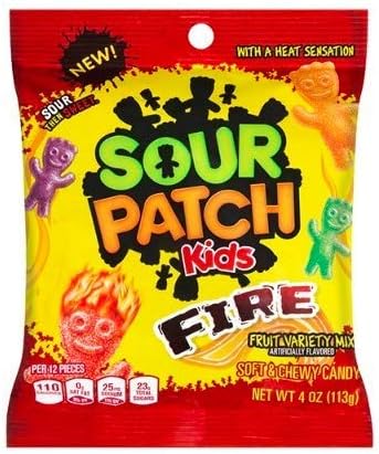 Sour Patch Kids Fire Assorted Fat Free Soft & Chewy Candy 4 Ounce bag