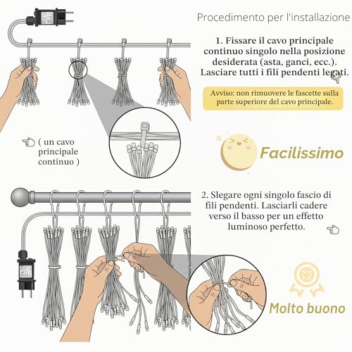 Dekofun 3Mx3M 300LED Light Curtain with Socket, Warm White | IP65 Waterproof, Timer and 8 Modes, Light Decorations for Outdoor Indoor Home Balcony Garden Wedding Terrace