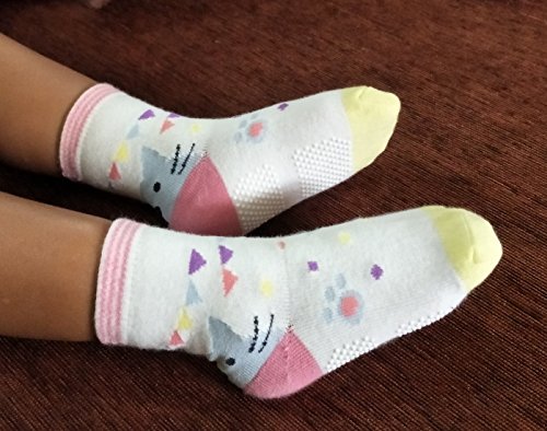Deluxe Anti Slip Non Skid Crew Socks With Grips For Baby Toddler Kids Girls (3-5 Years, 6-designs/set6)