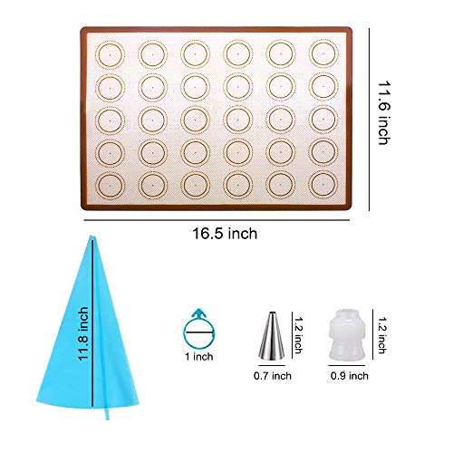 Silicone Macaron Baking Mat Kit with Accessories (22 pcs Set) - 2 Half Sheet Macaron Mat, 2 Macaroon Piping Bag, 2 Bag Tie, 2 Plastic Ring and 14 Piping Tip - Thumbnail 2