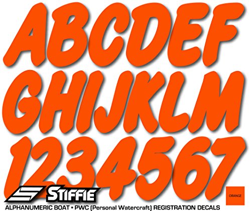 STIFFIE Whip-One Orange 3" Alpha-Numeric Registration Identification Numbers Stickers Decals for Boats & Personal Watercraft