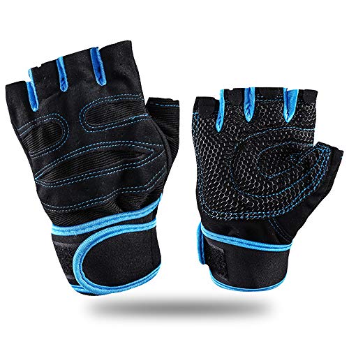 Feleph Weight Lifting Gloves with Wrist Wraps Support Workout Gloves for Men/Women Half Finger Gym Gloves for Fitness, Exercise, Gym Cross Training,Breathable Non-Slip, Strong Grip（Blue,M） - Thumbnail 6