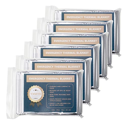 YXMYH Emergency Mylar Thermal Blankets -(6-Pack) Space Blanket Survival kit Camping Blanket. Perfect for Outdoors, Hiking, Survival, Marathons or First Aid