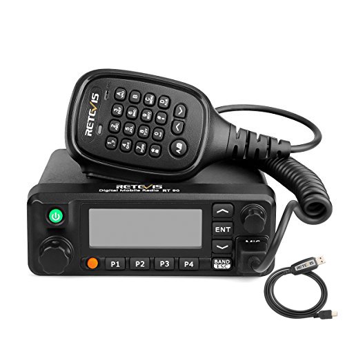 Retevis RT90 Digital Mobile Radio Transceiver Dual Band 136-174MHz/400-480Mhz 50W, 250Zones, 3000channel, 10000 Contacts Amateur Mobile Radio With Record Function Programming Cable (Black, 1 Pack)
