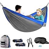 Sportneer Camping Hammock Portable Parachute Nylon Hammocks, for 2 Adults, with Tree Straps, Earplug and Eye Mask