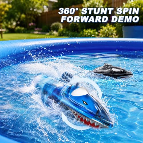 Set of 2 RC Mini RC Boat with Flashing Lights, Game with Foam Ball, 360° Rotation & 2 Speeds, Inflatable Pool Included, Water Toy Gift Boy Girl