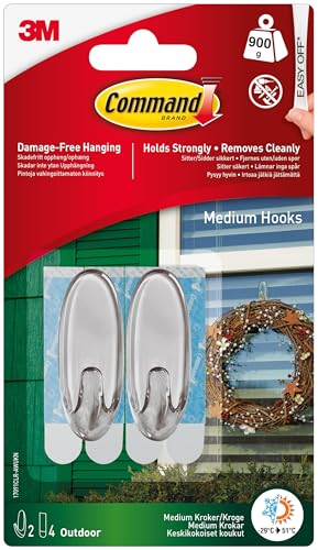Command Outdoor Medium Oval Hooks, Clear, 2 Hooks and 4 Adhesive Strips