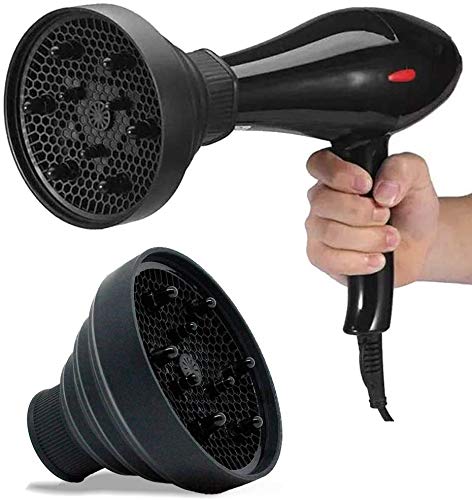 5 Colors Blower Diffuser, Universal Foldable Hairdryer Cover, Styling Tool, Professional Salon Attachment for Blow Dryers (Black)