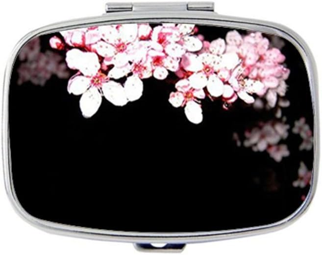 Cherry Blossom Flower Custom Silver Stylish, slim design Pill Box Holder,rectangle Medicine Vitamin Organizer Pill case