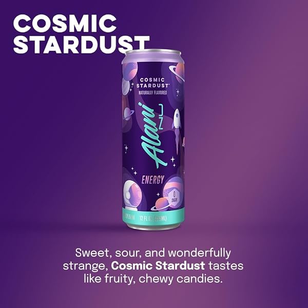 ALANI NU COSMIC STARDUST SUGAR FREE, LOW CALORIE ENERGY DRINKS | 200MG CAFFEINE | PRE WORKOUT PERFORMANCE WITH ANTIOXIDANTS | BIOTIN B VITAMINS | ZERO SUGAR | 15 CALORIES OR LESS | 12 FL OZ CANS (24 PACK)
