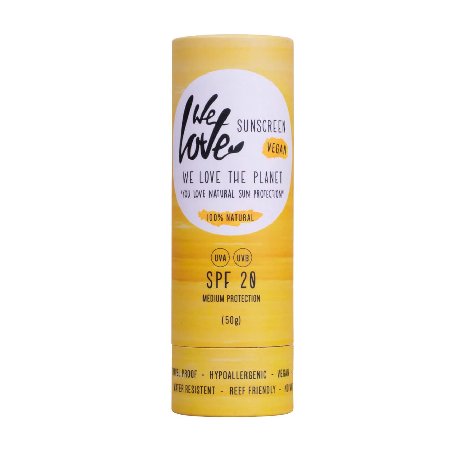 We Love The Planet - SPF 20 Natural Sunscreen Stick 60g - Vegan Eco-Friendly Sun Protection - Gentle & Effective - Suitable for All Skin Types