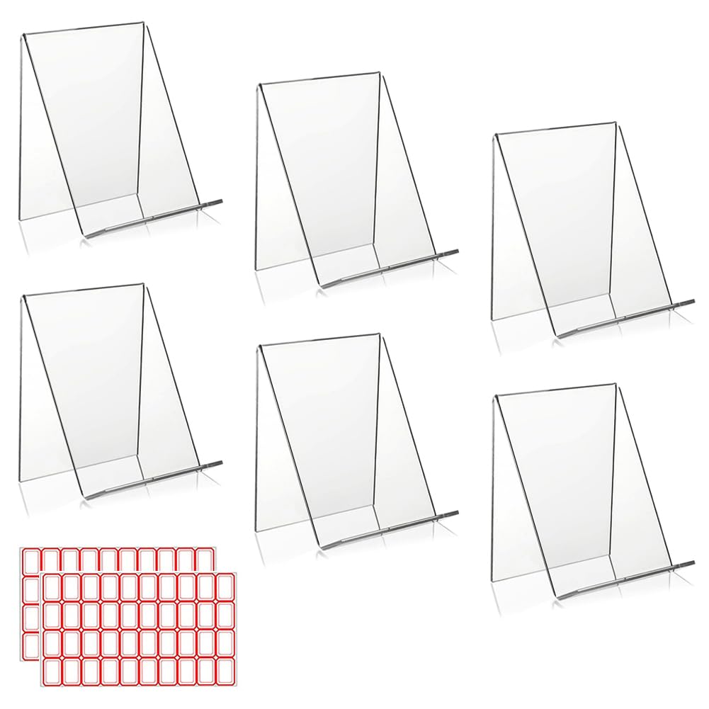 6Pcs Clear Acrylic Book Stand for Display, Transparent Acrylic Sign Holder Stand, Display Stand for Books, Music Sheets, Magazine, Tablets and Phones, Card and Artwork displays (L/ 10 * 11.5 * 13cm)