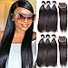 Nadula Brazilian Straight Hair Extensions Pack of 3 with Lace Closure Free Part Grade 8a Unprocessed Remy Virgin Human Hair Natural Color (14 16 18+10inch)
