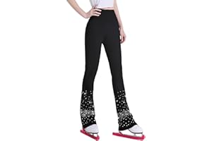JoyCan Figure Skating Pants Fleece Lined Black with Rhinestone Trim for Girls and Women