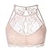 YIANNA Women High Neck Unpadded Skin Lace Halter Bralette Breathable Bra Top Sheer Bustier, YA8329-Skin-M