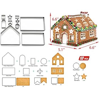 Christmas Cookie Cutters Set - 3D Christmas Cookie Cutters for Holiday Winter &Christmas Cutters Kit ,Gift Box packaging (10 Piece Gingerbread House Cookie Cutters)