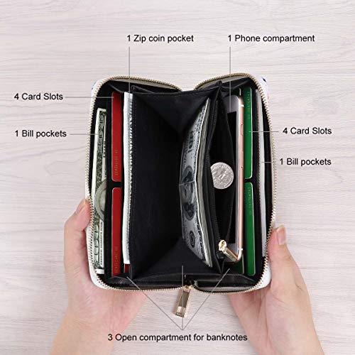 KAMO Womens Wallet Zip Around Phone Wallet Wristlet Travel Long Purse for Women Lady Girl 7.7×3.9（Single Zipper） - Thumbnail 2