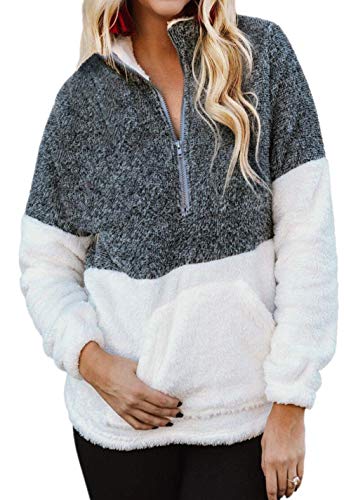 Chase Secret Womens Long Sleeve Fleece Zip Sweatshirt Fluffy Pullover Warm Outwear with Pocket XX-Large As Shown