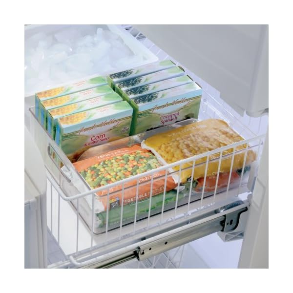 iDesign-75330-FridgeFreeze-Binz-Storage-Boxes-Kitchen-Storage-Container-with-Two-Compartments-Made-of-Plastic-Clear-Divided iDesign Divided Fridge Organiser, Stackable Storage Container with Handles, Large BPA-free Clear Drawer Organizer for…