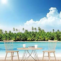 Wall Mural Beach and Blue Sea View Removable Self-Adhesive Wallpaper Wall Decoration for Bedroom Living Room - 66x96 inches