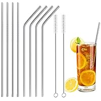 Acerich Set of 8 Stainless Steel Straws Reusable Metal Drinking Straws for 30 oz & 20 oz Tumblers Cups(4 Straight + 4 Bent +2 Cleaning Brushes)