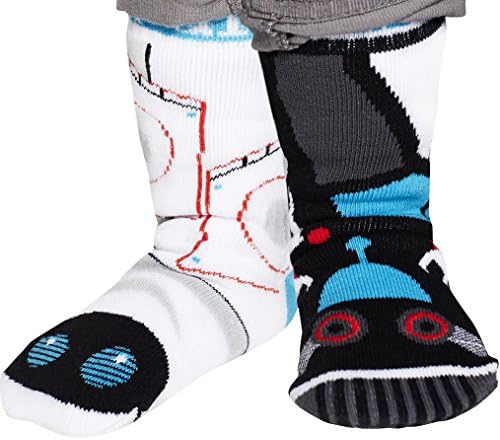 Kids Robot Mismatched Socks for Boys Girls with Nonskid No Slip Grippers