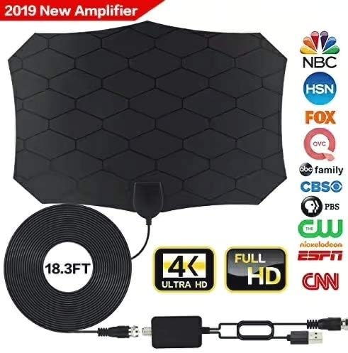 Tv Antenna,[2019 Latest] Amplified HD Digital TV Antenna Long 120 Miles Range Support 4K 1080p & All Older TV's Indoor Powerful HDTV Amplifier Signal Booster - Coax Cable/USB Power Adapter