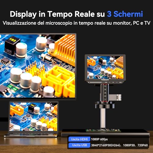 TOMLOV TM4K-AF Max Digital Microscope Autofocus 4K 2000X, 10.1" IPS Screen with Rotating Arm, 52MP HDMI Coin Welding Camera with Ring Light, Compatible PC/TV, 64GB